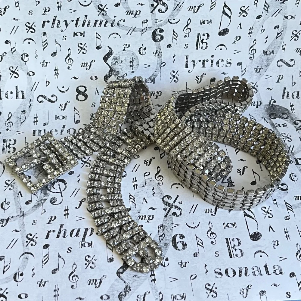 VINTAGE Glam Clear Rhinestone Skinny Belt - Picture 2 of 8